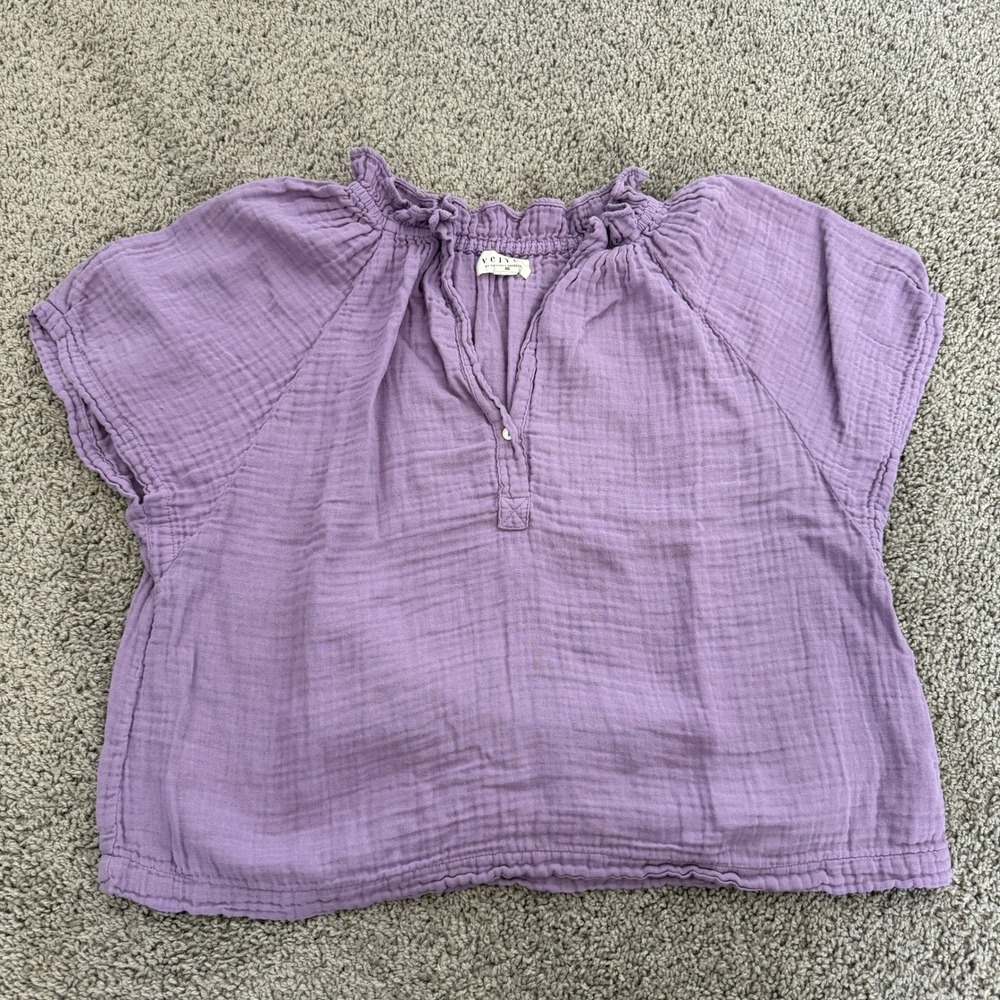 Velvet by Graham & Spencer Purple Cotton Double Gauze‎ Ruffle Henley Top Size XS